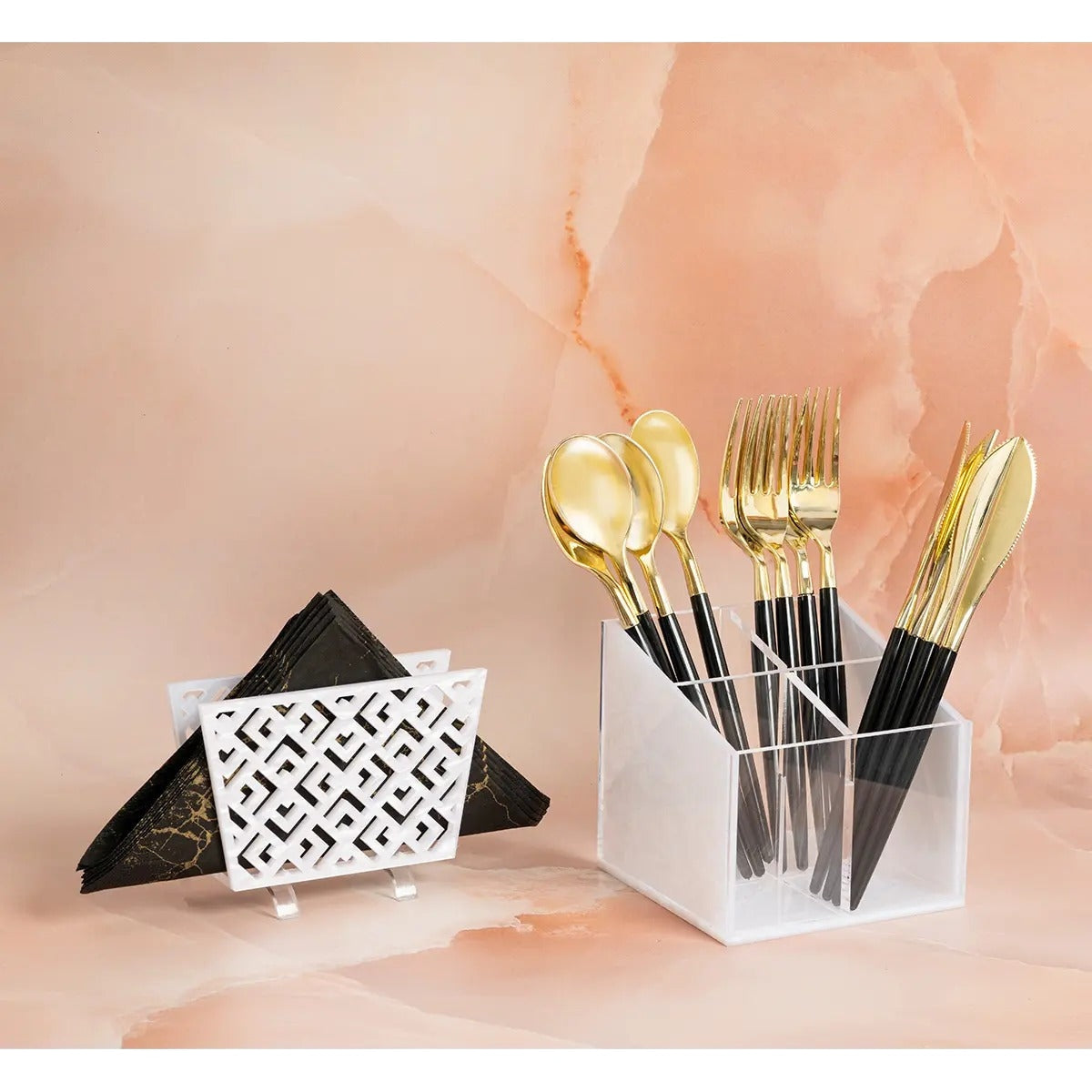 Multi Purpose Organiser - Acrylic Cutlery Holder White Pearl