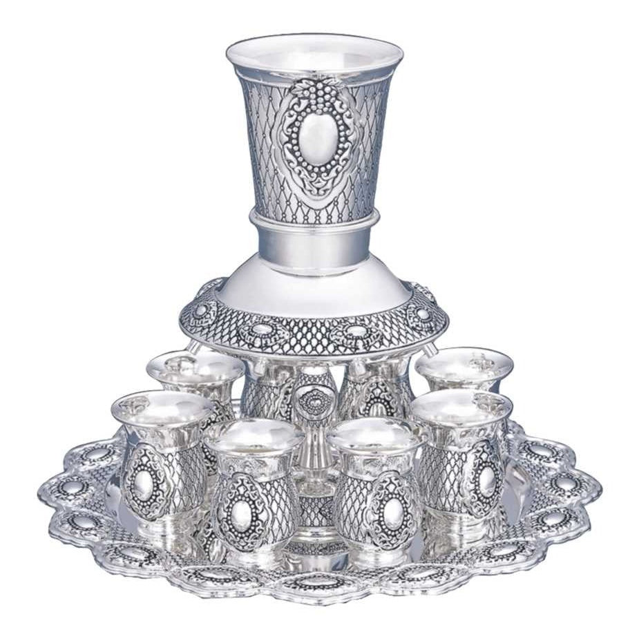 Nickel Plated Wine Divider With Kiddush Cups - Pearl Color