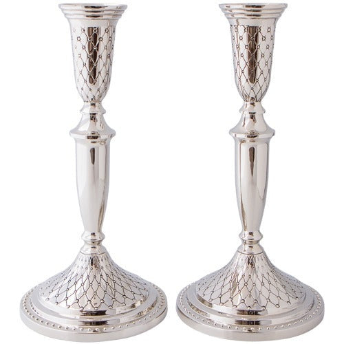 Nickel Silver Candlesticks 27cm- Diamond Design