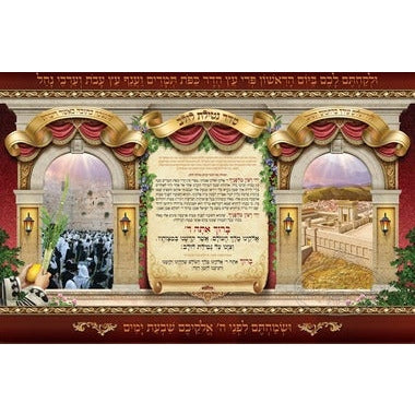 Noy Sukkah, Designed Fabric for Sukkah Wall, סדר נטילת לולב size: 3.25'x 5'