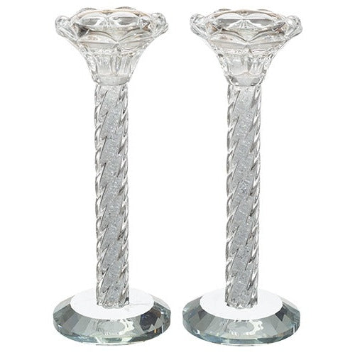 Pair of Crystal Candlesticks 18 cm with Stones