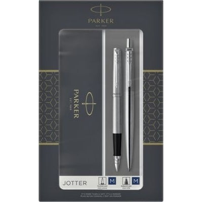 PARKER DUOSET JOTTER STAINLESS STEEL Fountainpen & Ballpen CT M BLUE