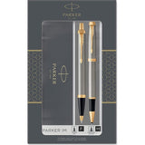 Parker IM Brushed Metal Gold Trim Ballpoint & Rollerball Pen Set - 2093217