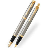 Parker IM Brushed Metal Gold Trim Ballpoint & Rollerball Pen Set - 2093217