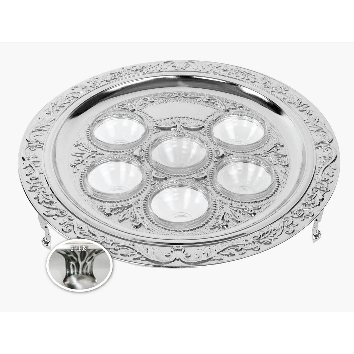 Passover/Pesach Kaarah Platter/Tray With Glass Platter /Trays Standoff Silver Plated 39.5 Cm