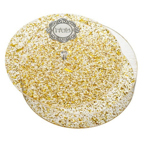 Perspex Round Matzah Box with Metal Plaque 35.5 Cm