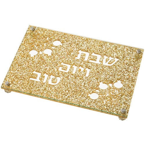 PERSPEX TRAY WITH GOLD GLITTER 38X26 CM