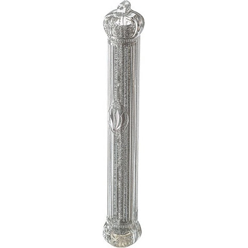 Plastic Glitter Transparent Mezuzah 20 cm with Rubber Cork - Crown