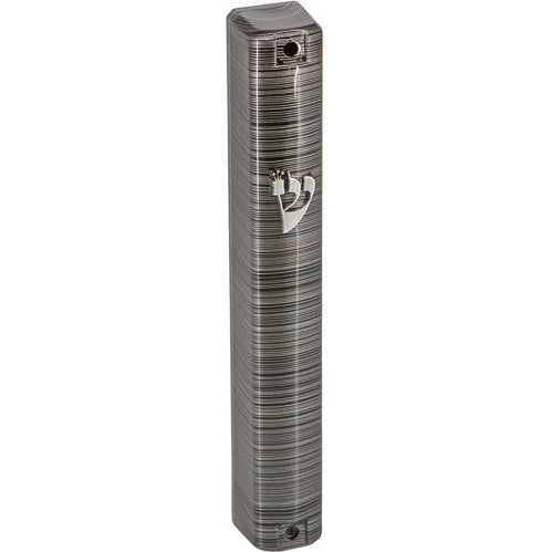 Plastic Mezuzah 12 Cm-3d Metallic Gray Striped Design