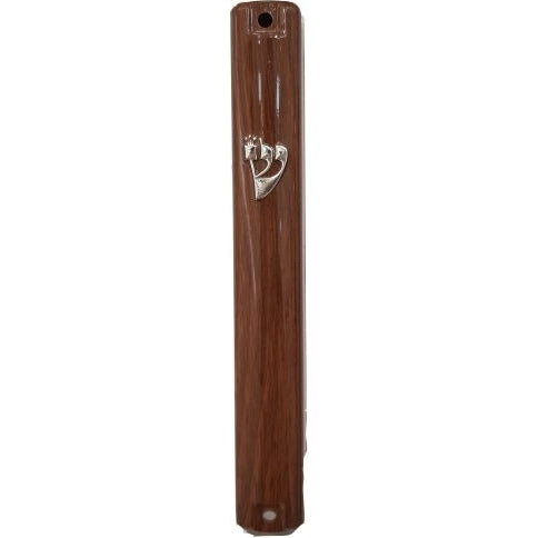 Plastic Mezuzah with Rubber Cork 15 cm-Brown Wood Design