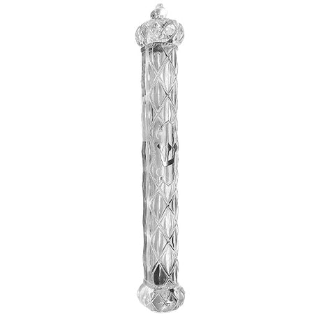 Plastic Transparent Mezuzah With Rubber Cork 15 Cm- "crown And Diamond" With Silver Shin