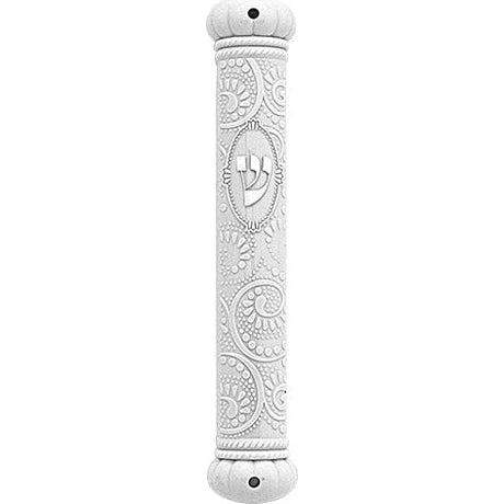 Plastic White Crown Series Mezuzah 15cm- Ornate Design