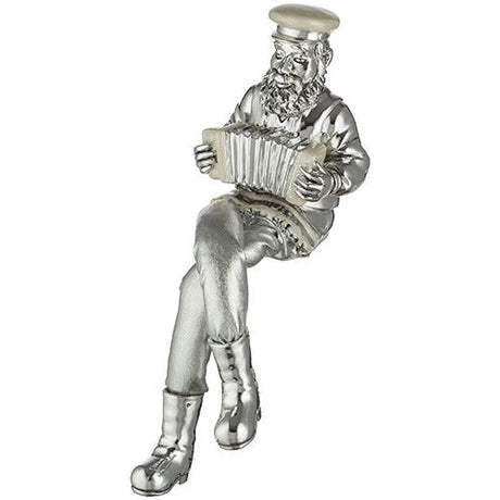 Polyresin & Beige Enamel Sitting Hassidic Figurine with Cloth Legs - Accordion Player