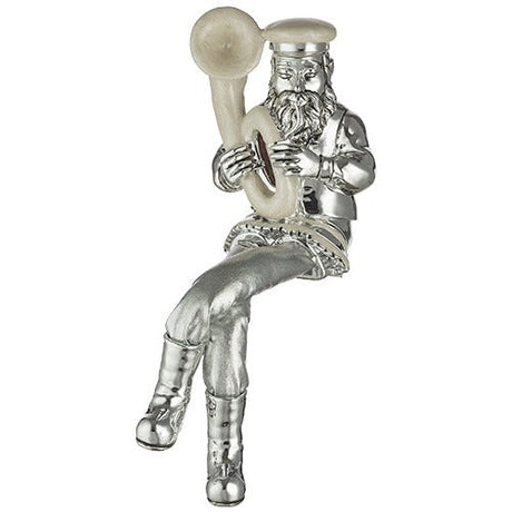 Polyresin & Beige Enamel Sitting Hassidic Figurine with Cloth Legs - Tuba Player