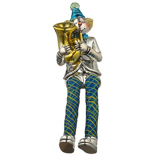 Polyresin Clown Figurine With Cloth Legs 12 Cm- Trombone Player