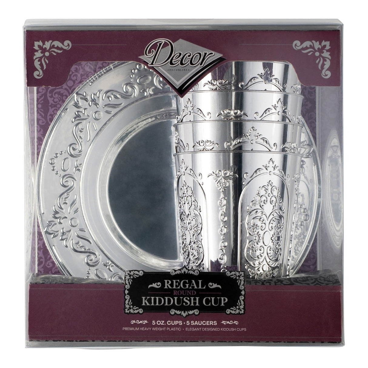 Regal - 5 Elegant Silver Wine Cups With Round Saucers 150ml / 5oz