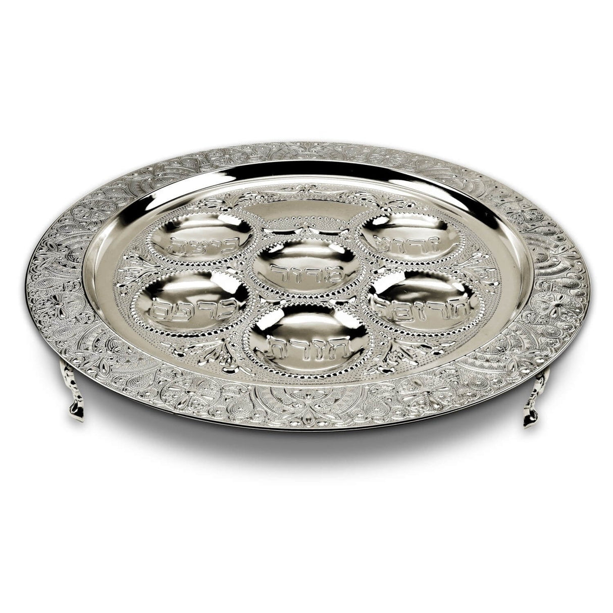 Seder Plate Filigree Silver Plated With Legs