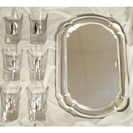 SET OF 6 CUPS WITH SILVER WITH TRAY