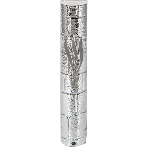 Silver Plastic Mezuzah With Rubber Cork 15 Cm- "the Kotel"