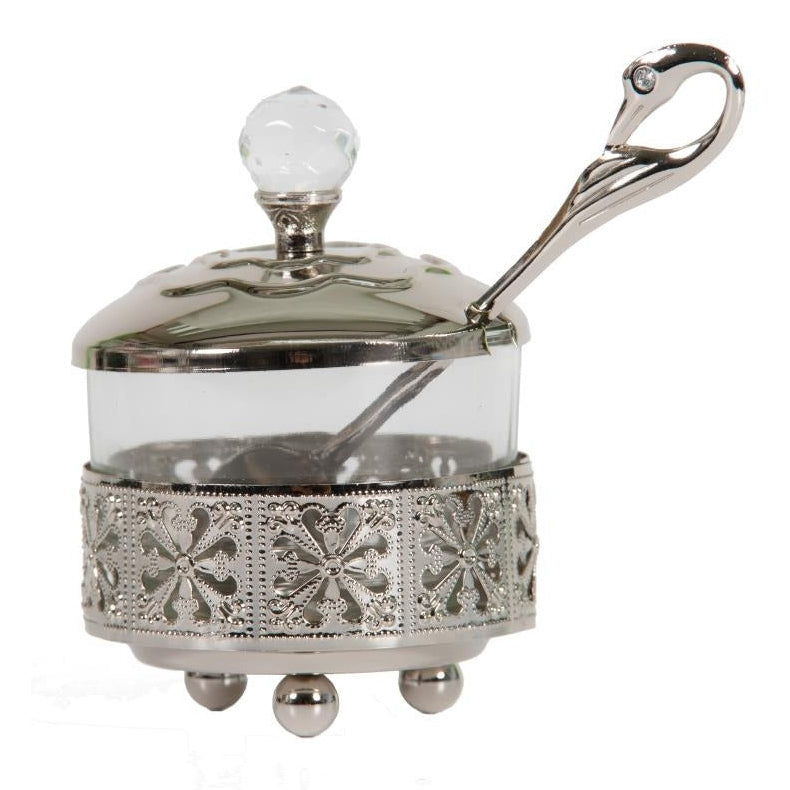 Silvered Filigree Honey Dish, 10cm