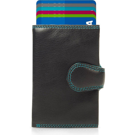 Visconti Leather Card Holder - Card Holder for Men and Women - Wallet RFID - Black Aqua SP41