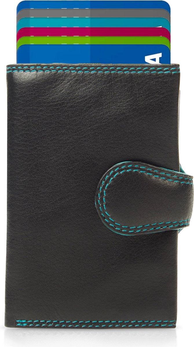 Visconti Leather Card Holder - Card Holder for Men and Women - Wallet RFID - Black Aqua (SP41)