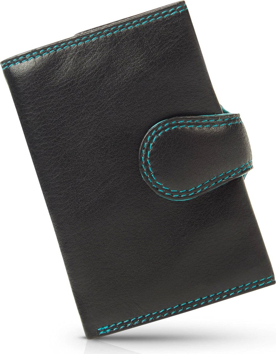 Visconti Leather Card Holder - Card Holder for Men and Women - Wallet RFID - Black Aqua SP41