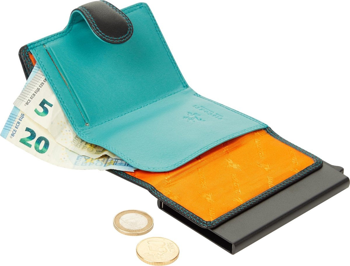 Visconti Leather Card Holder - Card Holder for Men and Women - Wallet RFID - Black Aqua SP41