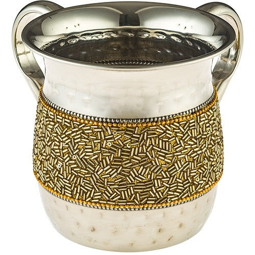 Stainless Steel Washing Cup 13 cm Set with Golden Stones