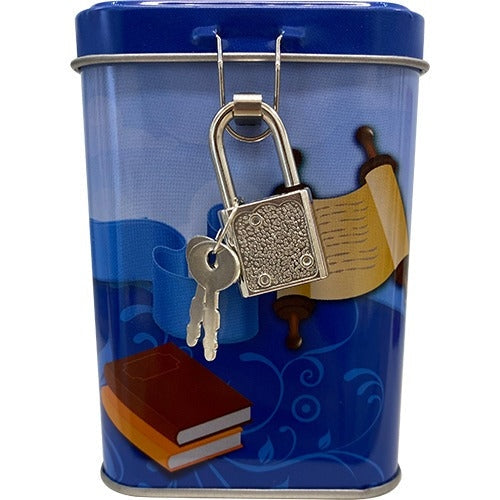 Tin Tzedakah Box 10 cm- Light Blue Color