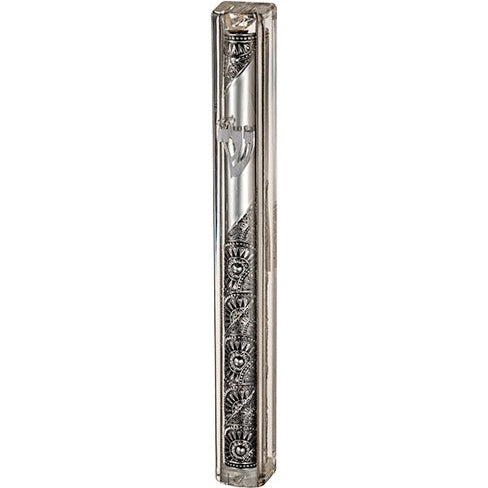 Transparent Plastic Mezuzah With Rubber Cork 20 Cm- With The Letter Shin And Plaque