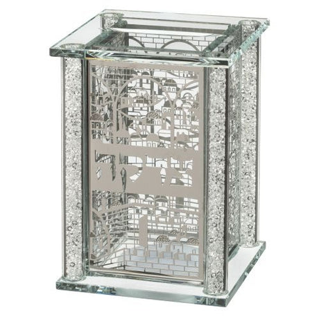 Elegant Crystal Tzedakah Box With Metal Plates 13x9 Cm