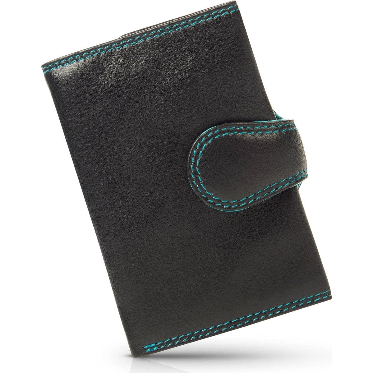 Visconti Leather Card Holder - Card Holder for Men and Women - Wallet RFID - Black Aqua SP41