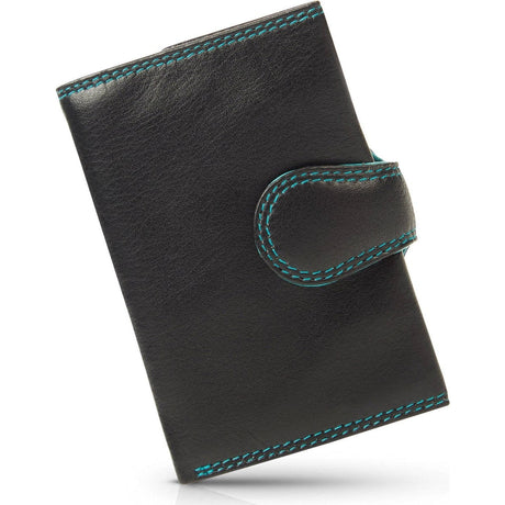 Visconti Leather Card Holder - Card Holder for Men and Women - Wallet RFID - Black Aqua SP41