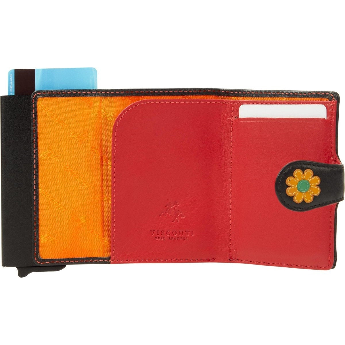 Visconti Leather Card Holder - Card Holder for Men and Women - Wallet RFID - Black Daisy DS84