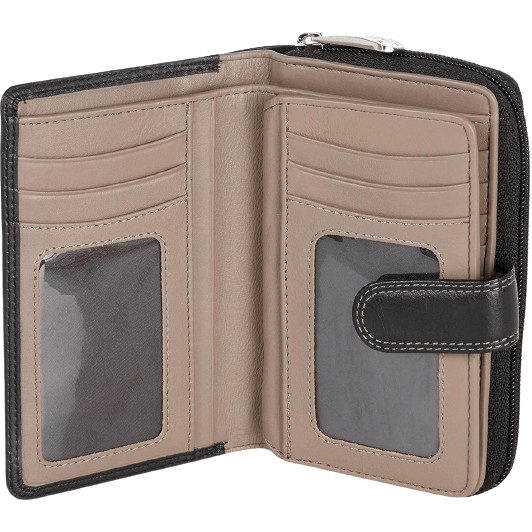 Visconti Leather Wallet - Women's Brace Wallet - RFID - Leather - 18 Cards - Colorado Collection - Black/Taupe CD22 TP