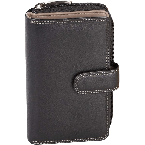 Visconti Leather Wallet - Women's Brace Wallet - RFID - Leather - 18 Cards - Colorado Collection - Black/Taupe CD22 TP