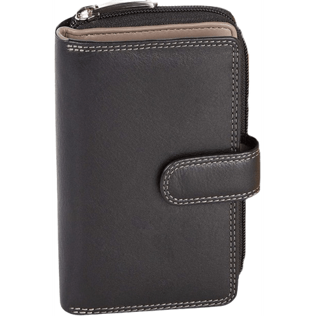 Visconti Leather Wallet - Women's Brace Wallet - RFID - Leather - 18 Cards - Colorado Collection - Black/Taupe CD22 TP