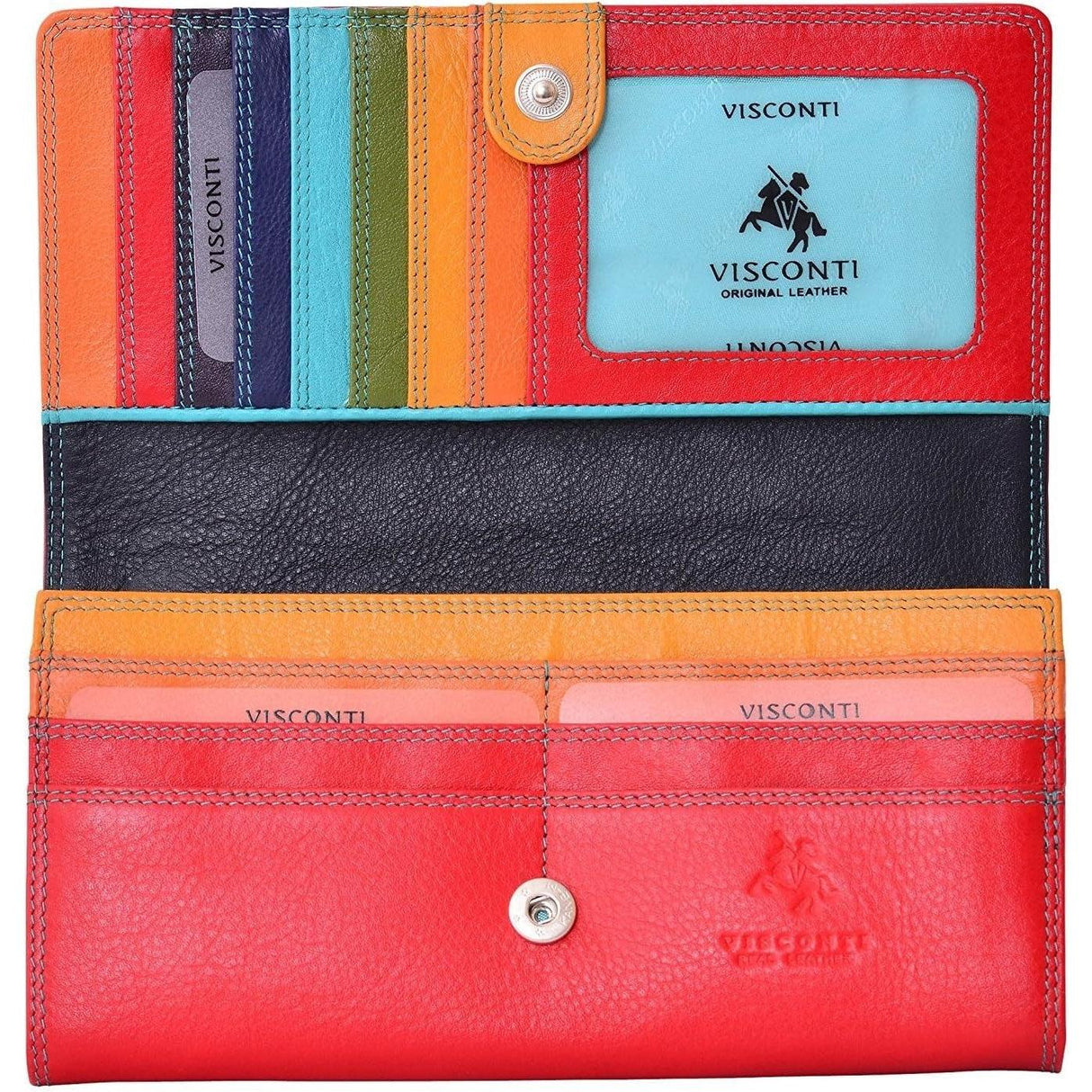 Visconti Spectrum 36 Ladies Soft Leather Wallet Large 7" x 4" x 1", Red/multi-coloured