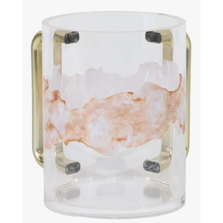 Washing cup - Acrylic Gold Handles Peach Marble