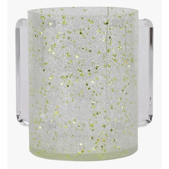 Washing cup - Acrylic with Gold Glitter and Stars - Clear Handles