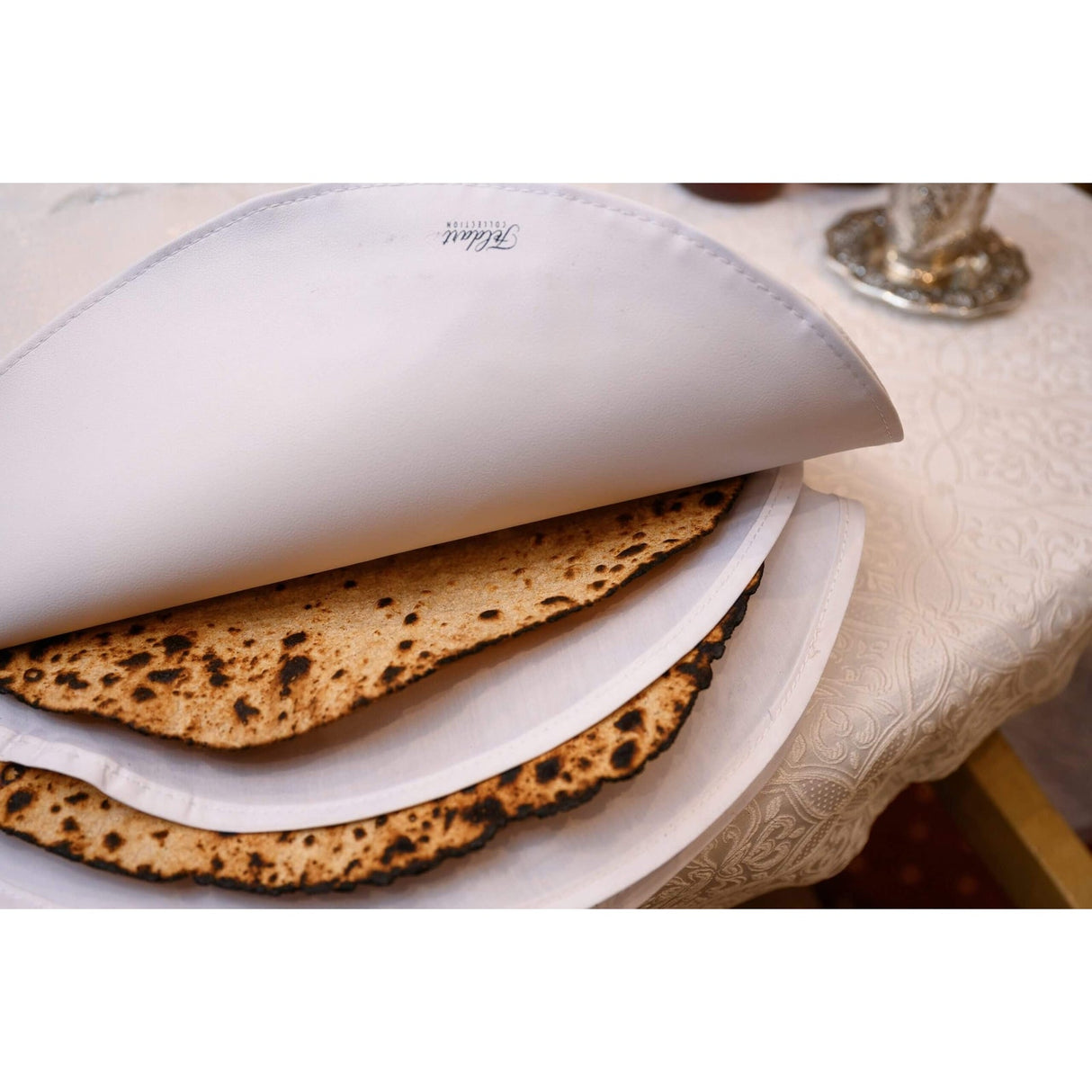 White with Silver Embroidery Matzah Tash